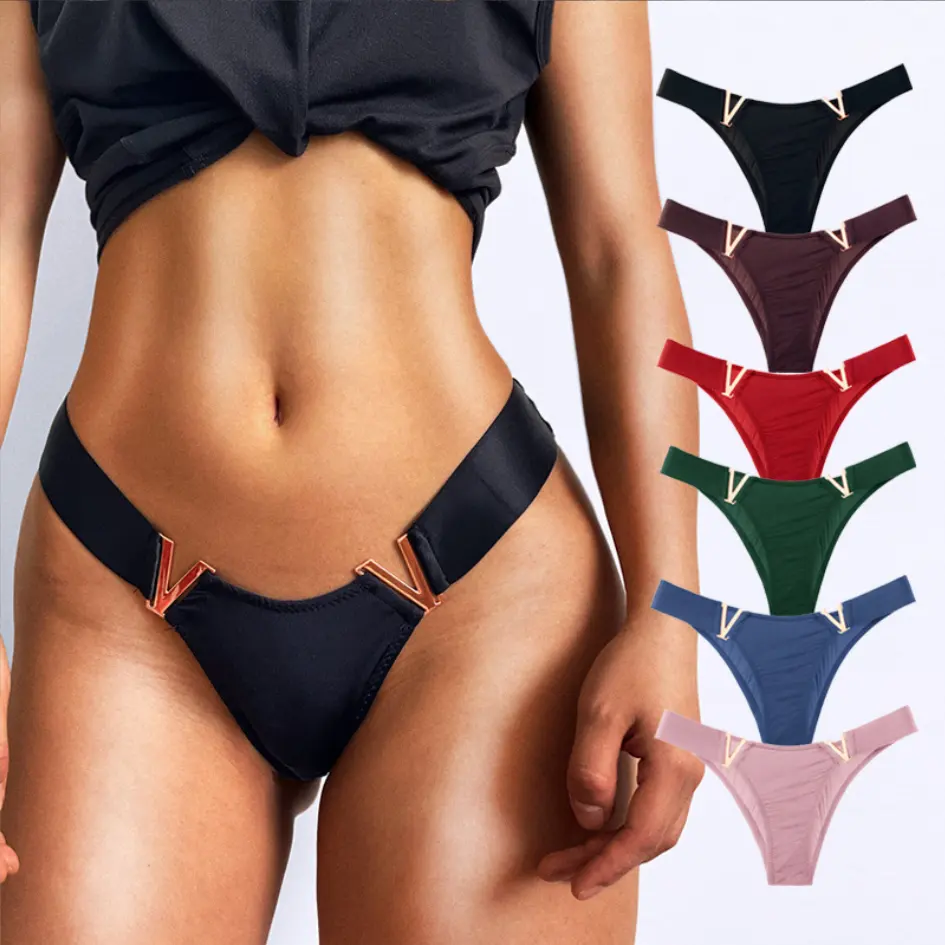 Femmes de Culottes string Taille Basse Secret V Lettre G chaîne Lingerie Bref Culotte Transparente Femmes En Soie de Glace Sous-Vêtements