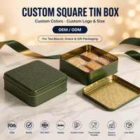 Boîte en fer blanc carrée personnalisée vert foncé avec couvercle et plateau à quatre compartiments pour biscuits, emballage cadeau, logo personnalisé OEM ODM