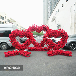 DKB Hot Selling Romantic Artificial <b>Flower</b> Heart Shaped Arch Backdrop Red White Silk love Heart <b>Flower</b> Arch for Wedding Decor - Product Image 3