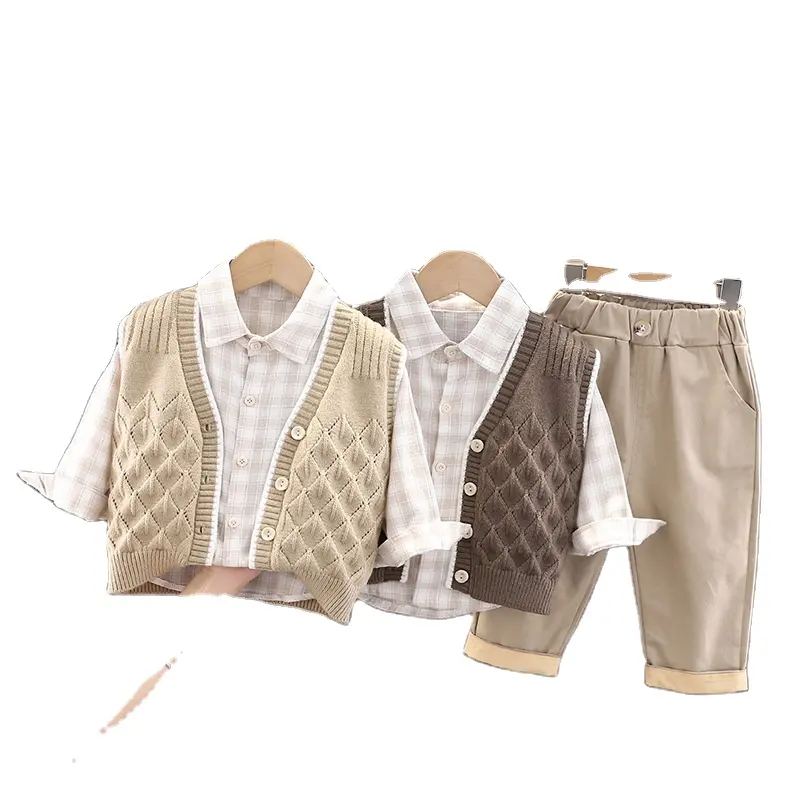 Zonnige Baby Groothandel Nieuwe Mode 0-4T Jongens 3 Stuks Kleding Set Lange Mouwen Shirt + Cargo Broek Outfits Voor Kinderen