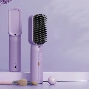 Sisir rambut lurus listrik portabel Mini, sisir rambut lurus nirkabel guna ganda kering dan basah Multi fungsi untuk rambut