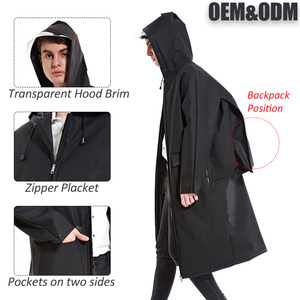 Stay Dry <strong>Waterproof</strong> 100% Reusable EVA 300g Thick Durable Men <strong>Women</strong> Outdoor Black Long Rain <strong>Jacket</strong> Hooded Raincoat with Zipper - Product Image 1