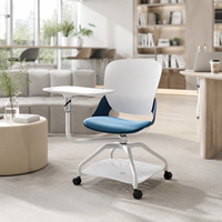 Chaise de formation pivotante mobile BIFMA avec tablette d'écriture, coussin en tissu et étagère de rangement pour salle de classe et salle de conférence
