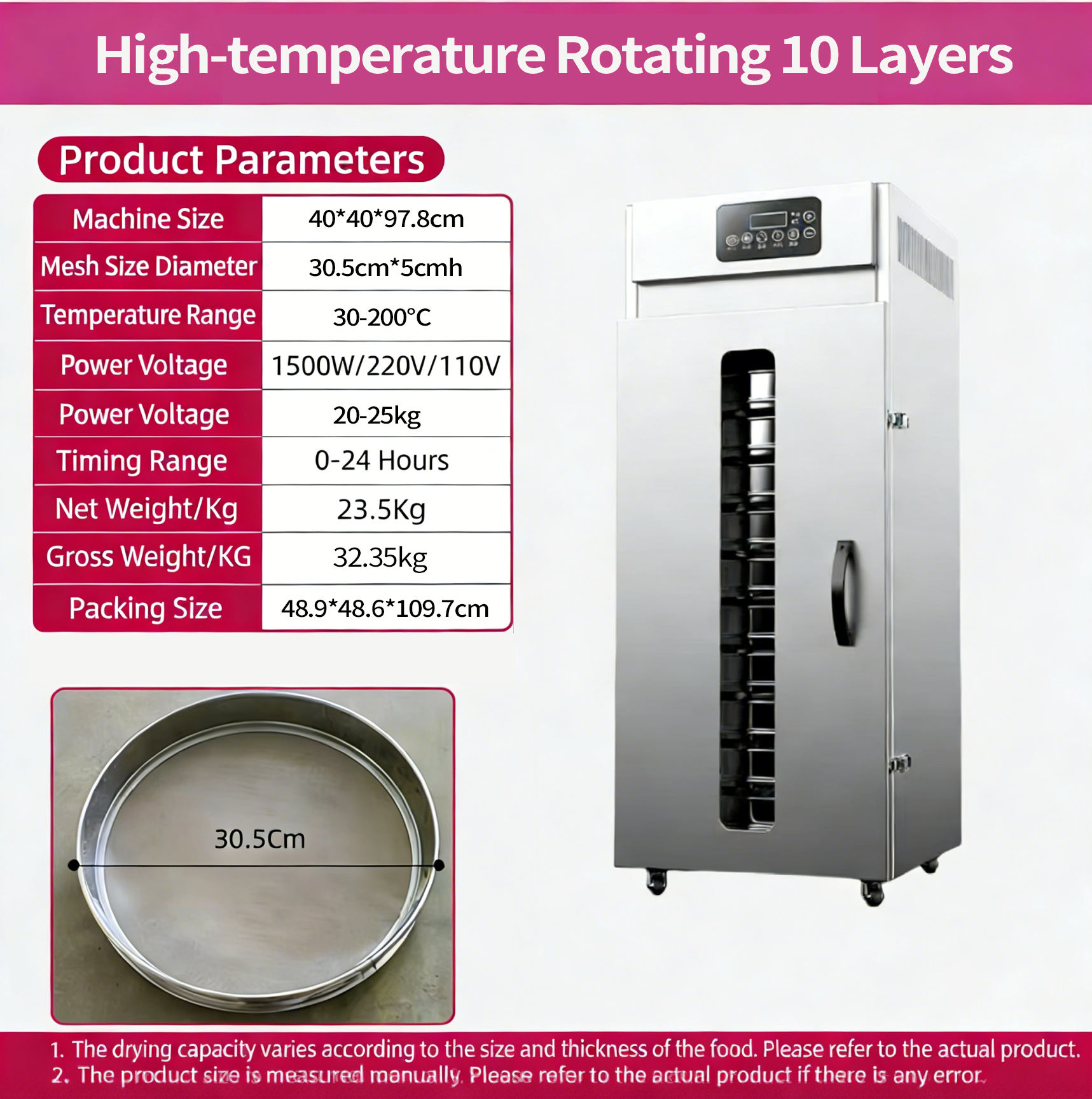 สีเงิน ทนความร้อนสูง หมุนได้ 10 ชั้น (30-200) ° ค)