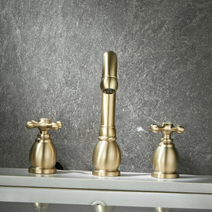 <span class=keywords><strong>Robinet</strong></span> de lavabo <span class=keywords><strong>double</strong></span> poignée en laiton massif brossé or, 3 trous, eau chaude et froide, style européen, pour lavabo de salle de bain - Product Image 2