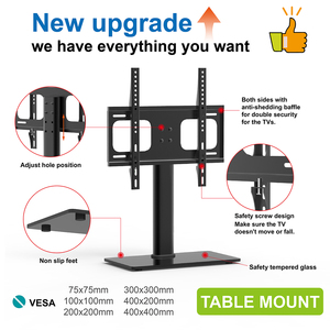 Support TV en acier trempé laminé à froid 400x400mm avec capacité de charge de 40kg pour téléviseurs de 26 à 55 pouces, pieds antidérapants, support mural DVD - Product Image 5