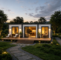 Villa modulaire préfabriquée 2 chambres 54 m² en conteneur d'acier avec terrasse en bois, 1 salle de bain, cuisine et salon pour complexe résidentiel