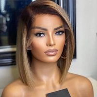 Perruque Courte Bob Droite Brésilienne Vierge HD Lace Front Os avec Cheveux Humains Pré-Épilés Couleur 1B/Gris pour Femmes Noires