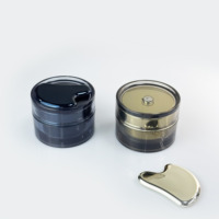 Emballage cosmétique bleu foncé de luxe, pot de crème pour le visage de 30 g et 50 g, pot en plastique cylindrique semi-transparent avec couvercle à spatule magnétique