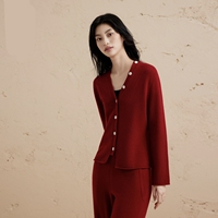 Cardigan en cachemire 100% pour femmes, col en V, pull en tricot épais rouge