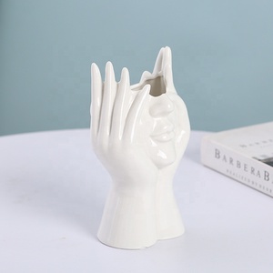 Facepalm vaso in ceramica semplice statua di ceramica bianca vaso di arte del fiore viso vaso busto a forma di testa per regali decorazione casa ufficio - Product Image 4