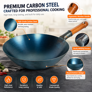 Fabricants de <span class=keywords><strong>wok</strong></span> traditionnels chinois <span class=keywords><strong>Wok</strong></span> antiadhésif martelé <span class=keywords><strong>Wok</strong></span> en acier au carbone de pré-saison - Product Image 2
