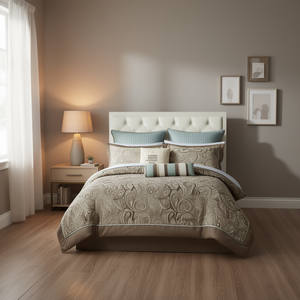 Ensemble de couette DB 12 pièces avec draps de lit en coton King Size housse de couette brodée et couettes Type de drap housse - Product Image 2