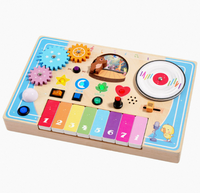 Piano en bois pour l'éveil des enfants, avec lumières LED et interrupteurs, planche d'activités de simulation de jeu de piano