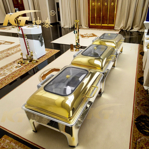 Luxury Wedding Party Stainless Steel Chafing Dish Rectangle Gold <strong>Food</strong> <strong>Buffet</strong> Display <strong>Warmer</strong> Set Alcohol 9L 24-hour - Product Image 1