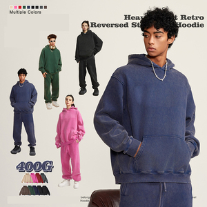Bộ áo hoodie cotton rộng rãi nam nữ, áo khoác có khóa kéo và quần thể thao - Product Image 3