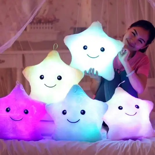 Atacado 34CM Soft Stuffed Plush Brilhante Estrelas Coloridas Almofada Led Light Brinquedos Presente Para Crianças Crianças Meninas Brinquedo Criativo Lumino