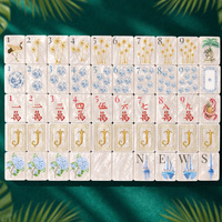 Set Mahjong Akrilik Amerika Motif Mutiara Berkilau Iridescent, Gaya Chinoiserie Crane Golden Palm Coastal, untuk Hadiah Ulang Tahun Unik