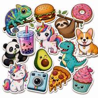 Hoja de pegatinas de comida de dibujos animados, estéticas, de pizza, café y sushi, de vinilo, resistentes a los rayos UV, holográficas e impermeables para agendas y cuadernos.
