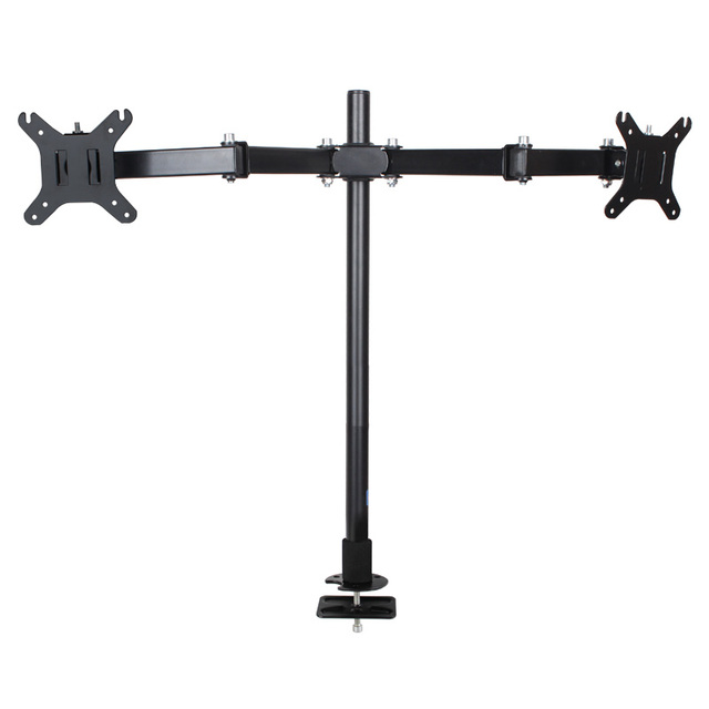 Black Dual Screen Desktop Mount 8kg Heavy Load 45 Degree Tilt 360 Swivel, VESA 75x75 100x100 Stand for Two 14-24" Monitors