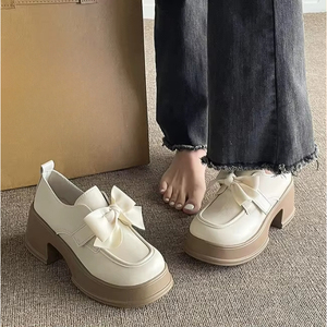 Hot New Ladies British Retro Leather Flats <b>Soft</b> Bottom Bow Muffin Casual <b>Shoes</b> - Product Image 3