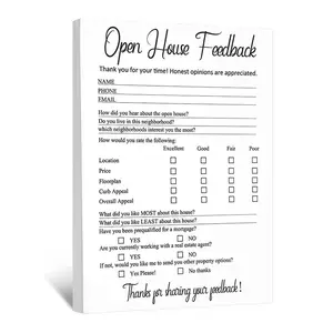 Real Estate Open House Feedback Notepad Sign Open House Questionnaire Open House Feedback Form for Agent Broker