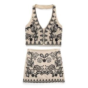 שמלת קיץ של גברת האלטר הצוואר העליון רקום חצאית אפוד חצאית קילט שתי חתיכות קל שמלת אופנה בסגנון רחוב לנשים - Product Image 1