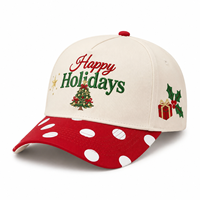 Casquette de baseball brodée personnalisée pour Noël, cadeau de fête, casquette à visière rouge à pois, casquette snapback OEM ODM