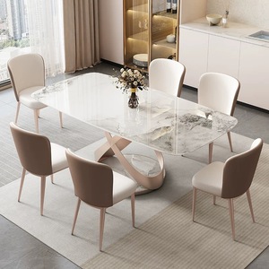 Metal Light Luxury Slab Dining <strong>Table</strong> <strong>and</strong> <strong>Chair</strong> <strong>Set</strong> Modern Minimalist Style for <strong>Small</strong> Homes/Apartments Rectangular Western-Style - Product Image 6