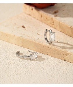 S925 Sterling Silver Rhodium Plated Trendy Elegant Emerald Cut Moissanite Claw Setting Hoop <b>Earrings</b> for Women <b>Fine</b> Jewelry - Product Image 6