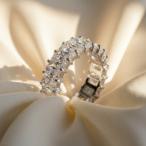 Anel de Eternidade com Zircônia Cúbica Corte Esmeralda RINNTIN em Aço Inoxidável 316L com Banho de Ouro 18K, Joias Hiphop para Mulheres e Homens - Product Image 3