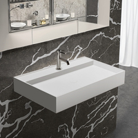 Design moderne, lave-mains mural au fini mat, égouttoir rectangulaire en acrylique à surface solide pour la maison, l'hôtel et la salle de bain.
