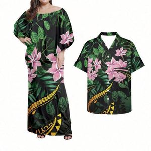 Factory Outlet Pareja Ropa Mujer Vestido de noche Combina Camisa de hombre Estampado de patrón polinesio Estampado Vestido blanco Mujer elegante - Product Image 4