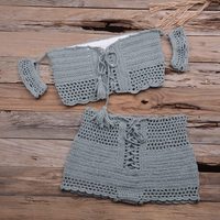 Ensemble de maillot de bain 2 pièces en crochet fait main avec franges et pompons, sexy, pour femme, avec jupe de bain