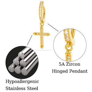 Anneaux de nombril étanches Maina en acier inoxydable, bijoux de piercing corporel, croix, cœur, zircon, pendentif pour nombril - Product Image 2