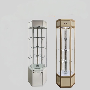 Estante de exhibición de pared de venta al por menor de Metal rodante de 4 paneles, soporte de rejilla de vidrio para tienda, exhibición de arte artesanal, vitrina plana de fácil rotación - Product Image 1