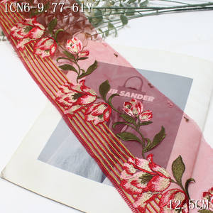 Pizzo Floreale Lucido Rosso di Alta Qualità, Stile Vintage Ecologico, 12cm, per Abiti da Donna e Cucito - Product Image 1