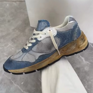 Zapatillas de skate de mezclilla de malla estilo vintage prémium unisex con efecto desgastado, suela gruesa, versátiles y casuales - Product Image 1