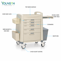 Chariot médical hospitalier YOUNGTH, chariot à médicaments en ABS pour clinique, 5 tiroirs, serrure à code, panier en fil métallique