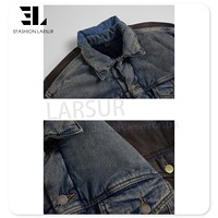 LARSUR Veste en jean rembourrée délavée de boue sale personnalisée en usine Manteaux en duvet remplis de bulles Veste en jean matelassé Veste bouffante