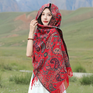 Women's Wool <b>Square</b> Shawl Red Floral Pattern Multifunctional <b>Scarf</b> Autumn Daily Wear - Product Image 1