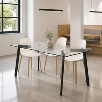Table à manger rectangulaire moderne en verre trempé avec pieds en métal noir pour 4 à 6 personnes, meubles de cuisine et de salle à manger