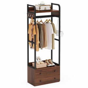 New solid wood floor-standing <b>clothes</b> <b>rack</b> for home use in bedrooms with drawers, open and simple clothing storage wardrobe - Product Image 5