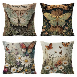 Lunar Forge Butterfly <b>Pillowcase</b> <b>Square</b> Vintage Linen Cushion Cover For Living Room Decor Washable - Product Image 1