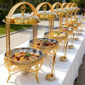 Paslanmaz Çelik Büfe Ocak Dairesel Asma Kapaklı Altın Sıcak Tencere Güveç 8L Kapasiteli Elektrikli Isıtıcı Otel İçin Yiyecek Isıtıcısı - Product Image 2