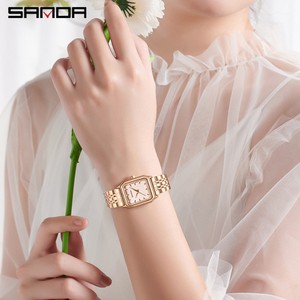 Sanda 1121 Rectangle Quartz <b>Watch</b> Stainless Steel Case Leather Strap Analog Dial Roman Numeral Unisex Elegant Fashion Wristwatch - Product Image 4
