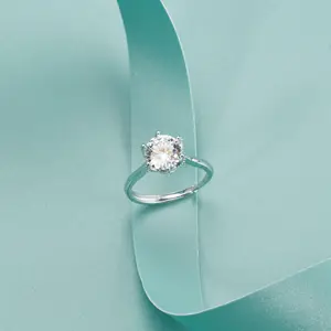 Keranjang kawat enam cabang perak Sterling, 2 karat D VVS Moissanite cincin pertunangan 925 perak simisie Cincin Ring Bead