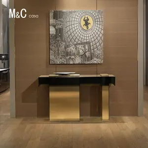 Console de mesa para decoração, console de mesa estilo europeu de vidro temperado de superfície de mármore