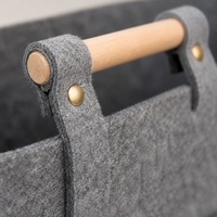 Panier de rangement en feutre gris écologique grande capacité avec poignées en bois naturel pour l'organisation de la maison et le tri du linge