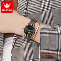 OLEVS 5869 Kundenspezifische OEM Wasserdichte Modische Casual Mesh-Stahlarmband Ultra-Dünne Elegante Luxus-Kalender Damen Quarz-Armbanduhr